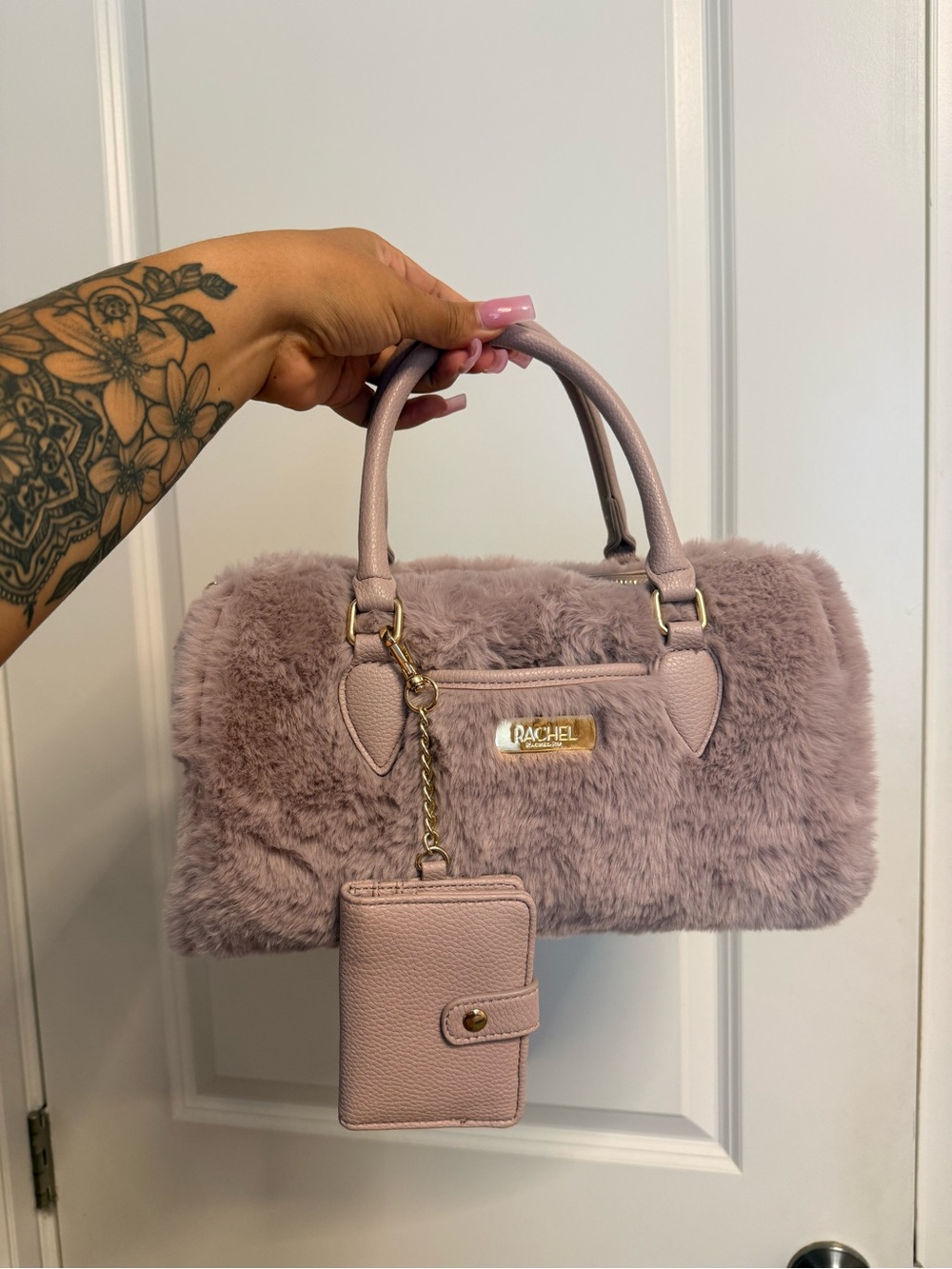 Rachel Ro Faux-Fur Mini Satchel in Dusty Mauve